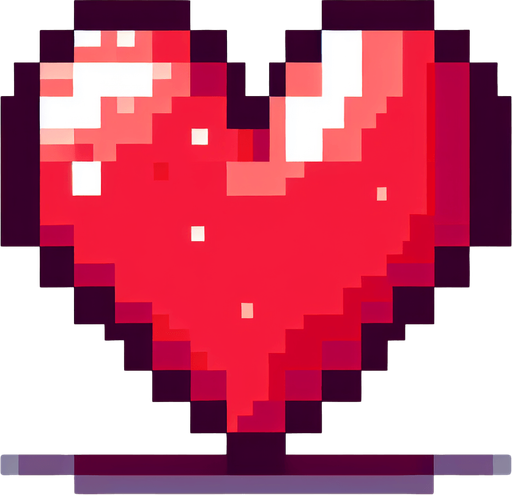 pixelated 8-bit heart.
Single Game Texture. In-Game asset. 2d. Blank background. High contrast. No shadows.