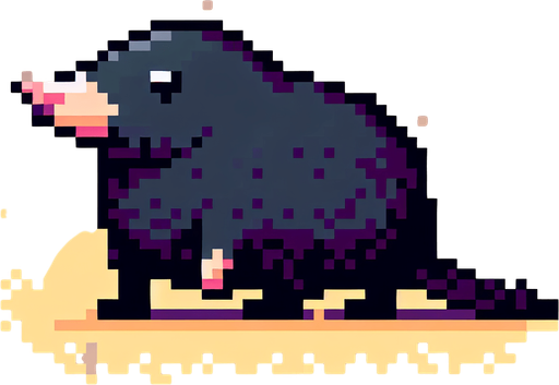 pixel art. mole. standing up position..
Single Game Texture. In-Game asset. 2d. Blank background. High contrast. No shadows.