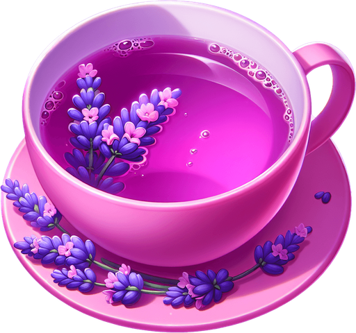 Lavender tea on pink cup Single Game Texture. In-Game asset. 2d. Blank background. High contrast. No shadows. Single Game Texture. In-Game asset. 2d. Blank background. High contrast. No shadows.