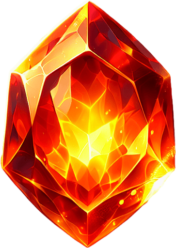 Magic Orange Gem.
Single Game Texture. In-Game asset. 2d. Blank background. High contrast. No shadows.