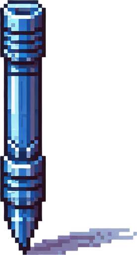 a straight crossbow bolt made of cobalt. top down view. pixelart. bolt only, crossbow not included. vertical display, from bottom to top. Single Game Texture. In-Game asset. 2d. Blank background. High contrast. No shadows.