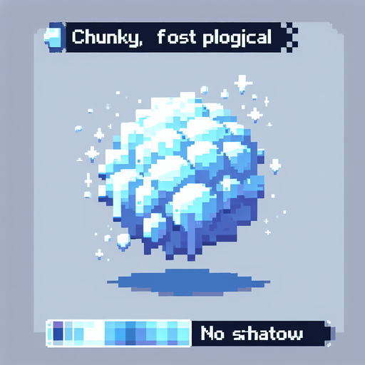 chunky frost magical projectile. 8-bit pixelated. blue soft-palette colored.
Single Game Texture. In-Game asset. 2d. Blank background. High contrast. No shadows.