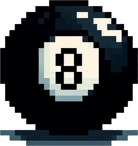 black 8-ball biliard ball. pixelated. 8 bit..
Single Game Texture. In-Game asset. 2d. Blank background. High contrast. No shadows.