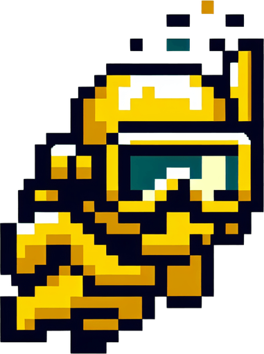 8-bit. cartoon. scubadiver. yellow. oldschool..
Single Game Texture. In-Game asset. 2d. Blank background. High contrast. No shadows.