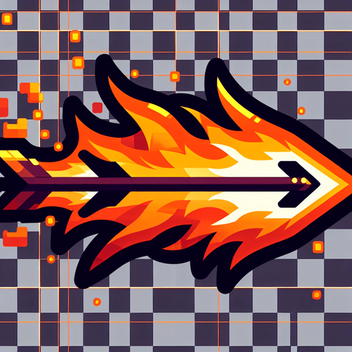 Wide Fire arrow sprite sheet.
Single Game Texture. In-Game asset. 2d. Blank background. High contrast. No shadows.