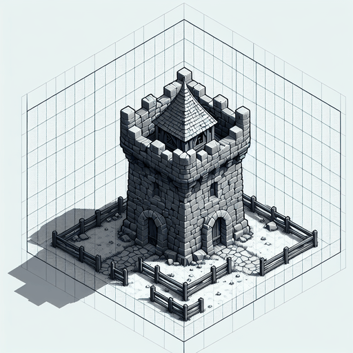 a medieval style stone tower. top down view. Single Game Texture. In-Game asset. 2d. Blank background. High contrast. No shadows.