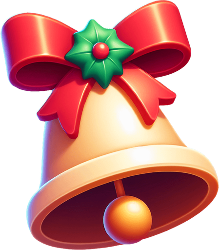 one christmas bell. plastic style. Single Game Texture. In-Game asset. 2d. Blank background. High contrast. No shadows.