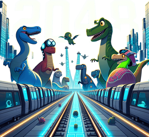 2048 Dinosaur game title cartoon