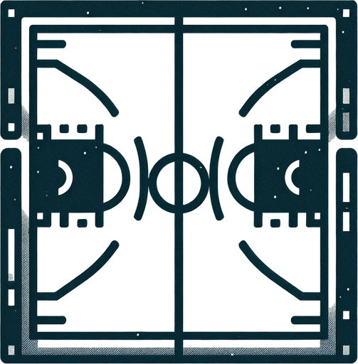 Retro-style image of a half of a basketball court, ressembling the line graphics from Amiga games of the 1970s.
Ultra basic with only one color, only 2 rectangles and two arcs !.
Ultra basic with only one color, only 2 rectangles and two arcs !