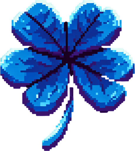 pixel art of a 4 leaf indigo clover....
Single Game Texture. In-Game asset. 2d. Blank background. High contrast. No shadows.