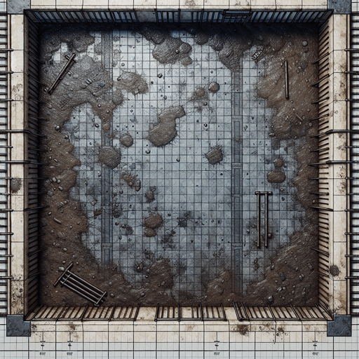 Top down view of a Dirty prison floor.
Single Game Texture. In-Game asset. 2d. Blank background. High contrast. No shadows.