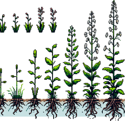 pixel art of garden weeds. Growth sprite sheet.
In-Game asset. 2d. Blank background. High contrast. No shadows.