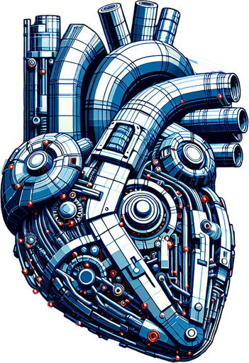 The heart is a robot.
Single Game Texture. In-Game asset. 2d. Blank background. High contrast. No shadows.