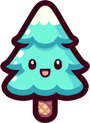 Chibi style pine tree ice cream turquoise Single Game Texture. In-Game asset. 2d. Blank background. High contrast. No shadows. Single Game Texture. In-Game asset. 2d. Blank background. High contrast. No shadows.