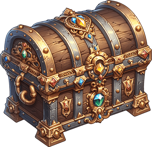 pirate treasure chest.
Single Game Texture. In-Game asset. 2d. Blank background. High contrast. No shadows.