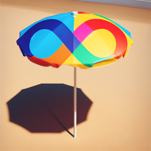 beach parasol of site "FRVR" (with the colored infinty sign having its right side bigger than the left one) with its shadow.
photo