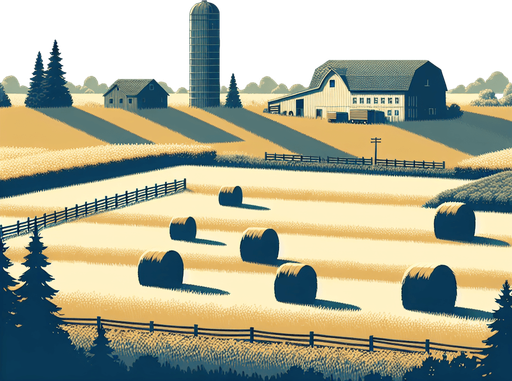 A farm background image.
Single Game Texture. In-Game asset. 2d. Blank background. High contrast. No shadows.