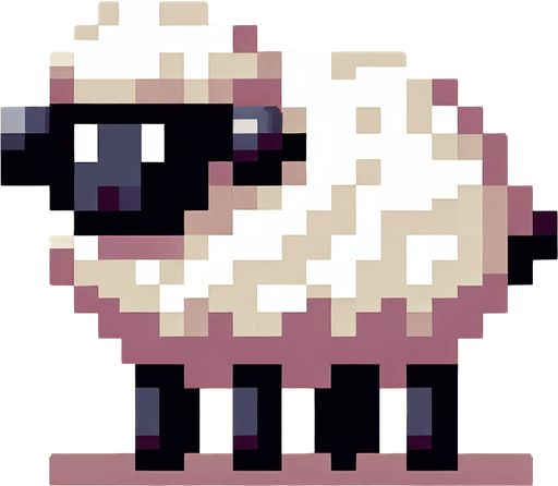 A 2D pixel sheep.
Single Game Texture. In-Game asset. 2d. Blank background. High contrast. No shadows.