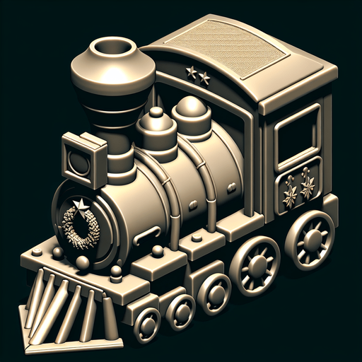 A christmas Miniature Train. Plastic style Single Game Texture. In-Game asset. 2d. Blank background. High contrast. No shadows.