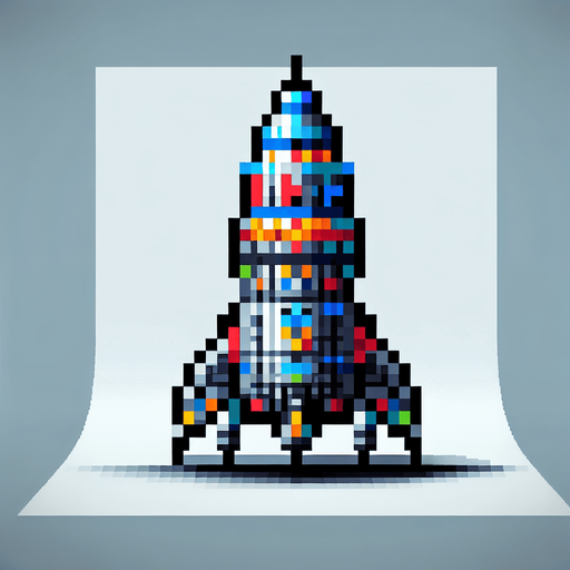 pixel art of an alien space rocket.
Single Game Texture. In-Game asset. 2d. Blank background. High contrast. No shadows.