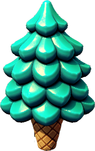 Chibi style pine tree ice cream turquoise Single Game Texture. In-Game asset. 2d. Blank background. High contrast. No shadows. Single Game Texture. In-Game asset. 2d. Blank background. High contrast. No shadows.