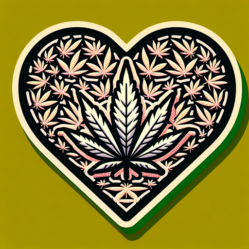 A heart in the shape of a cannabis leaf cartoon Single Game Texture. In-Game asset. 2d. Blank background. High contrast. No shadows. Single Game Texture. In-Game asset. 2d. Blank background. High contrast. No shadows.