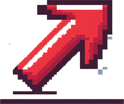 pixel art of red directional arrow.
Single Game Texture. In-Game asset. 2d. Blank background. High contrast. No shadows.