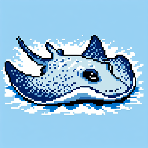 cartoon 8bit stingray.
Single Game Texture. In-Game asset. 2d. Blank background. High contrast. No shadows.