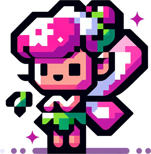 8-bit cartoon colorfull square fairy..
Single Game Texture. In-Game asset. 2d. Blank background. High contrast. No shadows.