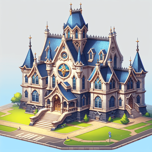 An school in a RTS fantasy style Single Game Texture. In-Game asset. 2d. Blank background. High contrast. No shadows.