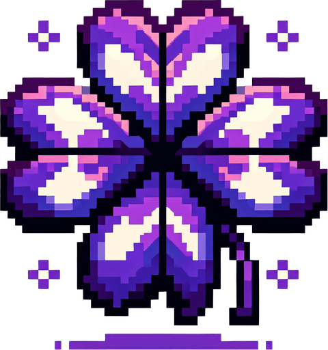 pixel art of a 4 leaf purple clover....
Single Game Texture. In-Game asset. 2d. Blank background. High contrast. No shadows.