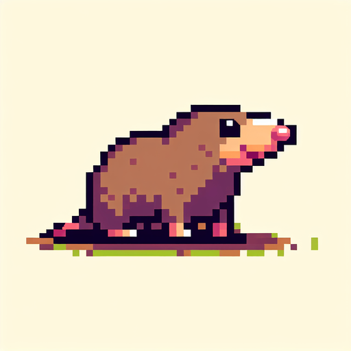 pixel art. mole. standing up position..
Single Game Texture. In-Game asset. 2d. Blank background. High contrast. No shadows.