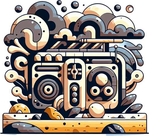 Create a cartoon-style illustration of a mix of a beach radio. Front View.
Single Game Texture. In-Game asset. 2d. Blank background. High contrast. No shadows.