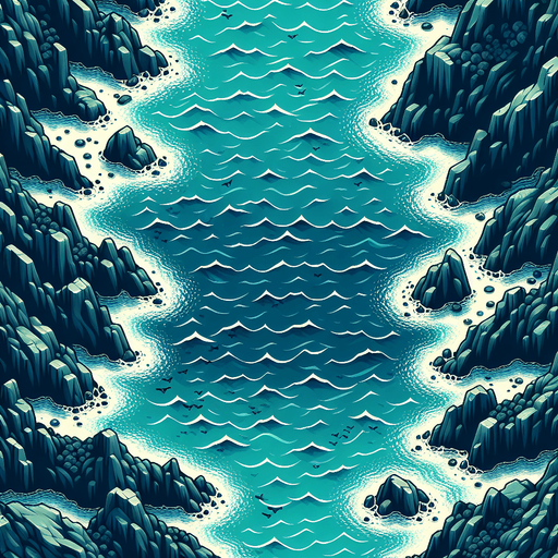 ocean surface overhead view.
Single Game Texture. In-Game asset. 2d. Blank background. High contrast. No shadows.