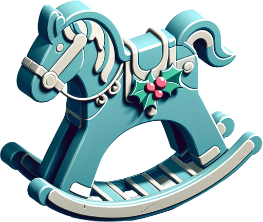 Christmas Rocking Horse. Plastic style Single Game Texture. In-Game asset. 2d. Blank background. High contrast. No shadows.