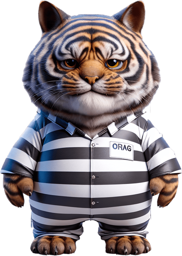 Super fat cat with a funny face wearing a prison jumpsuit.
Single Game Texture. In-Game asset. 2d. Blank background. High contrast. No shadows.