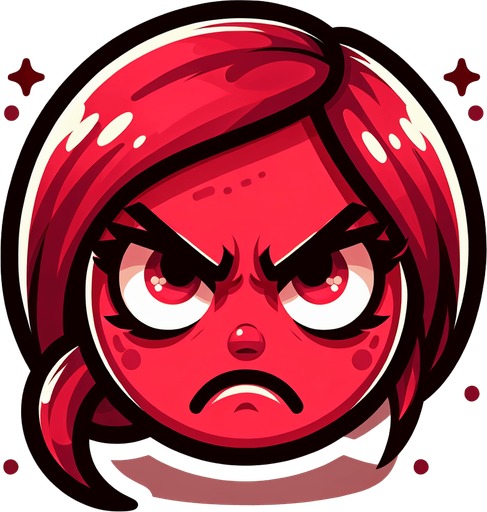 create a cartoon-style illustration of an red girly angry emoji.
Single Game Texture. In-Game asset. 2d. Blank background. High contrast. No shadows.