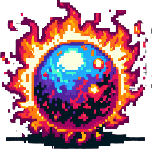 fireball spell icon with a frame,  I want the art style to reflect a classic 16-bit retro pixel art aesthetic, reminiscent of early 1990s RPGs with vibrant colors..
Single Game Texture. In-Game asset. 2d. Blank background. High contrast. No shadows.