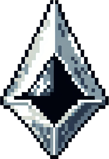 pixelart. a metallic triangular pointer..
Single Game Texture. In-Game asset. 2d. Blank background. High contrast. No shadows.