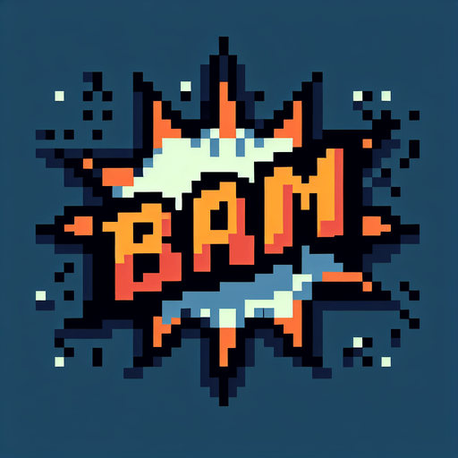 Pixel art of the bam symbol.
Single Game Texture. In-Game asset. 2d. Blank background. High contrast. No shadows.