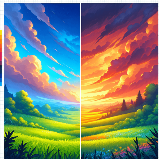 a sky and grass.
Single Game Texture. In-Game asset. 2d. Blank background. High contrast. No shadows.