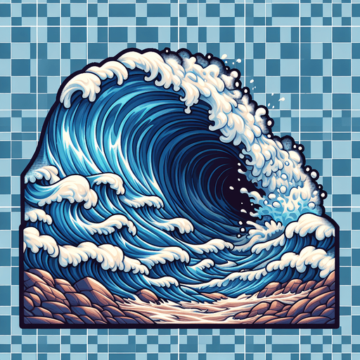 create a cartoon-style illustration of a wave crash, front view.
Single Game Texture. In-Game asset. 2d. Blank background. High contrast. No shadows.