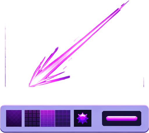 purple laser.
Single Game Texture. In-Game asset. 2d. Blank background. High contrast. No shadows.