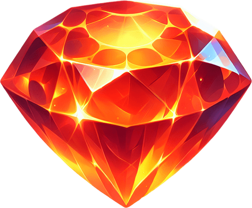 Magic Orange Gem.
Single Game Texture. In-Game asset. 2d. Blank background. High contrast. No shadows.