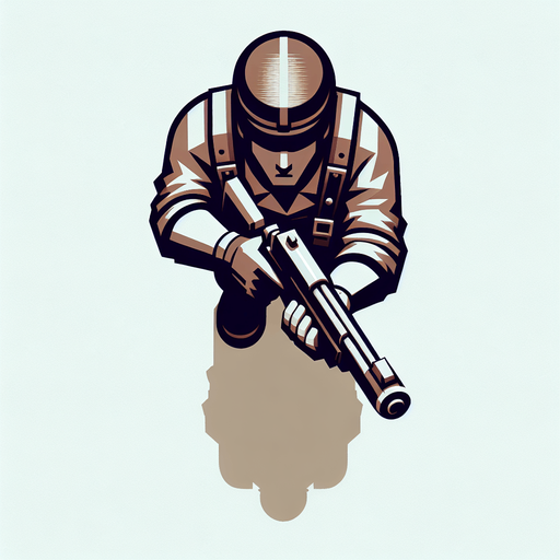 top down character with gun de dos.
Single Game Texture. In-Game asset. 2d. Blank background. High contrast. No shadows. topdown shooter