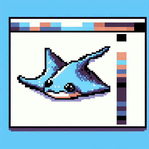 cartoon 8bit stingray.
Single Game Texture. In-Game asset. 2d. Blank background. High contrast. No shadows.