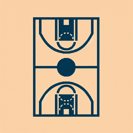 Retro-style image of a half of a basketball court, ressembling the line graphics from Amiga games of the 1970s.
Ultra basic with only one color, only 2 rectangles and two arcs !.
Ultra basic with only one color, only 2 rectangles and two arcs !