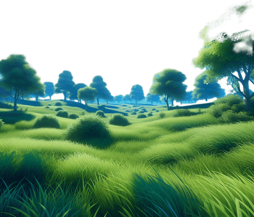 A grassy field with a bright blue sky.
In-Game asset. 2d. High contrast. No shadows.