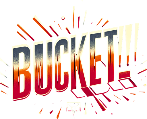 Text anouning "Bucket!".
Basketball. Text only. Tv style ad.