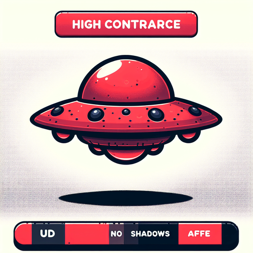 Red ufo.
Single Game Texture. In-Game asset. 2d. Blank background. High contrast. No shadows.